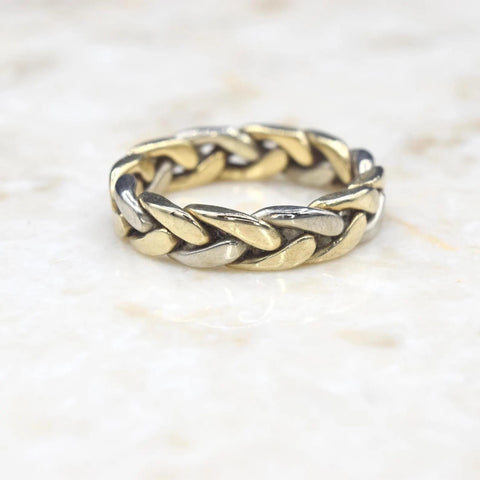 Vintage Braided 14k White and Yellow Gold Band Ring