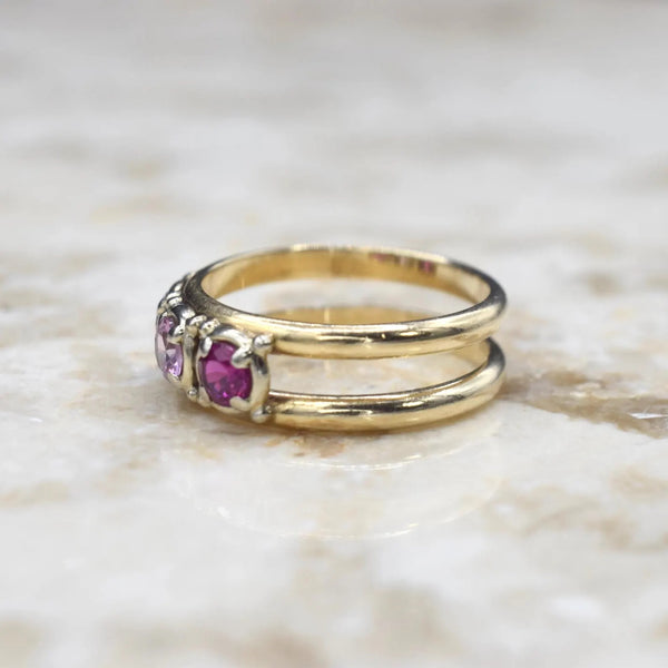 Vintage 14k Gold Ruby and Pink Sapphire Three Stone Ring