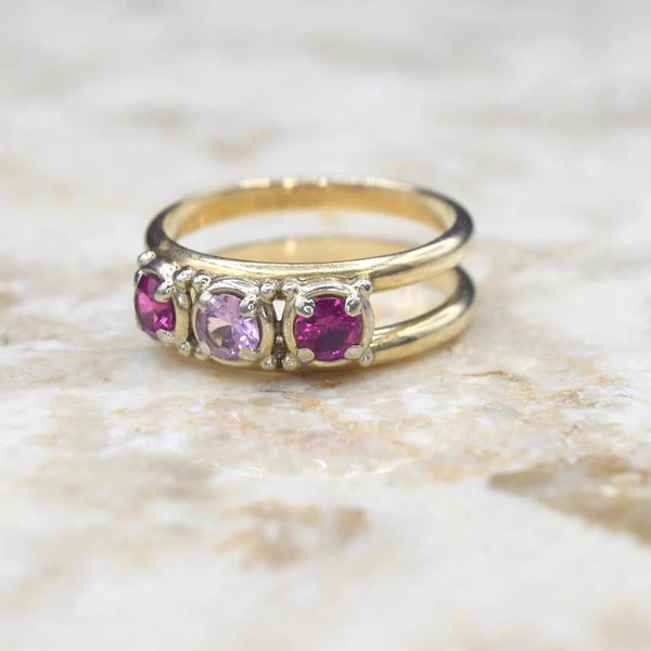 Vintage 14k Gold Ruby and Pink Sapphire Three Stone Ring