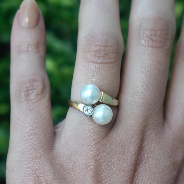 Vintage 14k Gold Pearl and Diamond Ring