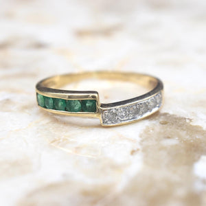 Vintage 14k Gold Diamond and Emerald Band Ring