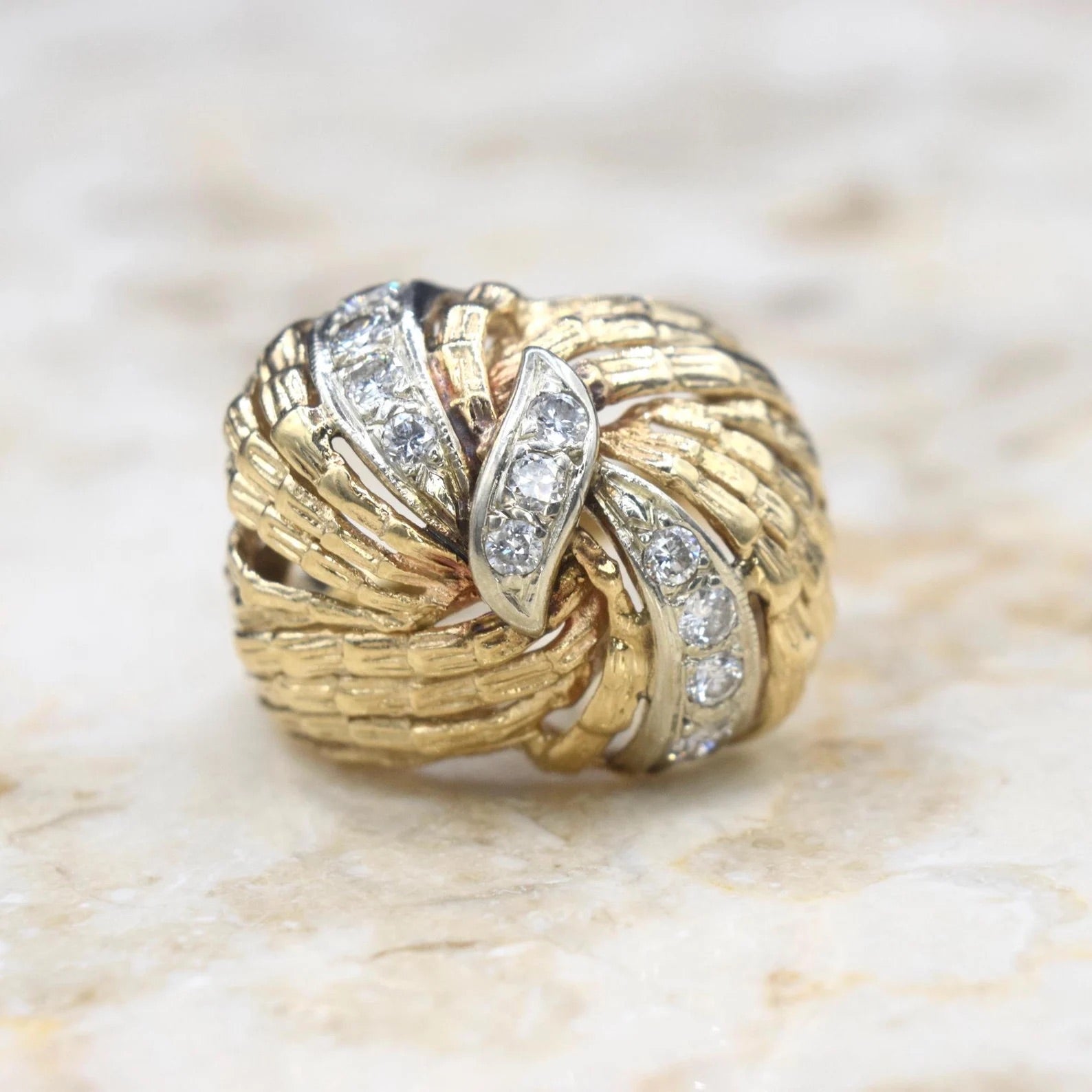 Vintage 14k White Gold and Diamond Cocktail Ring c.1960s