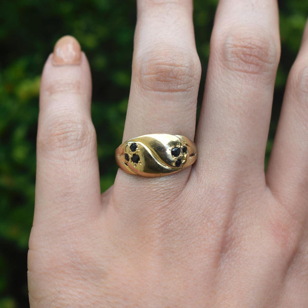 Antique Victorian 18k Gold and Sapphire Double Head Snake Ring c.1890s