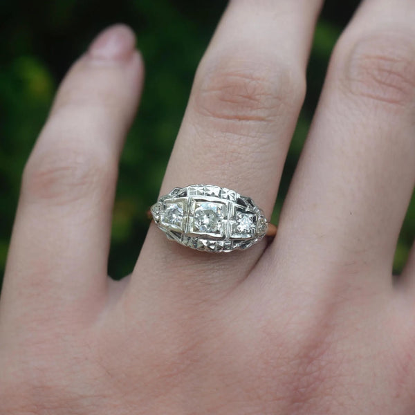 Vintage 14k Gold Old European Cut Diamond Ring c.1940s