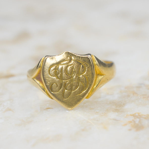 Antique 18k Gold Signet Ring T.J.B. English Hallmarks 1904