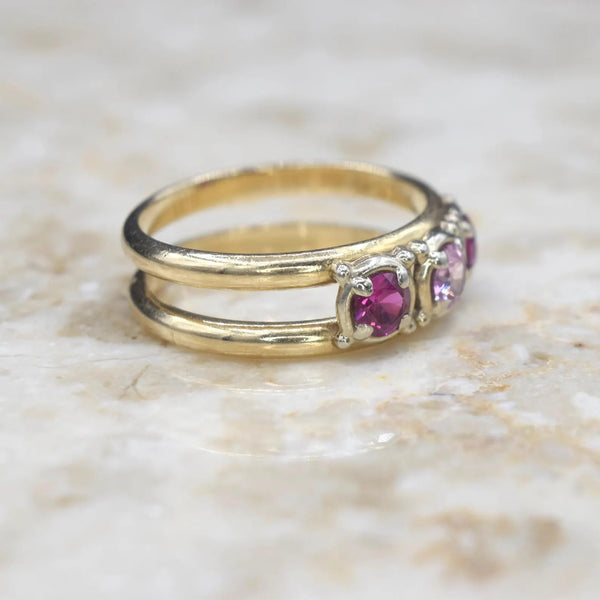 Vintage 14k Gold Ruby and Pink Sapphire Three Stone Ring