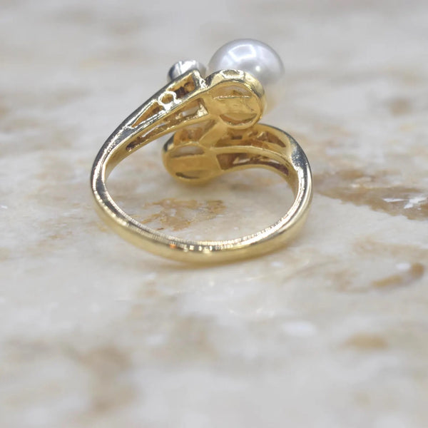 Vintage 14k Gold Pearl and Diamond Ring