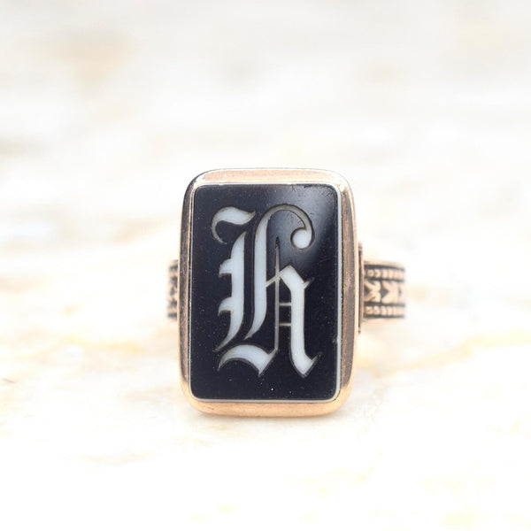 Antique Victorian H Monogram Signet Ring Inscribed Xmas 1882