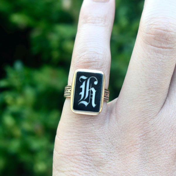 Antique Victorian H Monogram Signet Ring Inscribed Xmas 1882