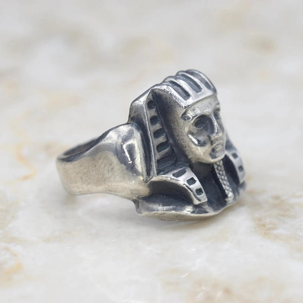 Antique Art Deco Egyptian Revival Sterling Silver Pharaoh Ring