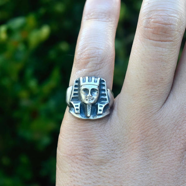 Antique Art Deco Egyptian Revival Sterling Silver Pharaoh Ring