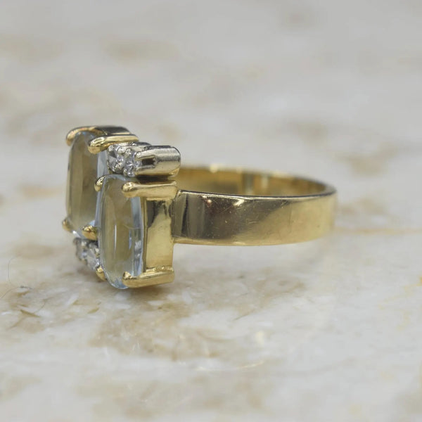 Vintage 18k Gold Aquamarine and Diamond Ring c.1970s