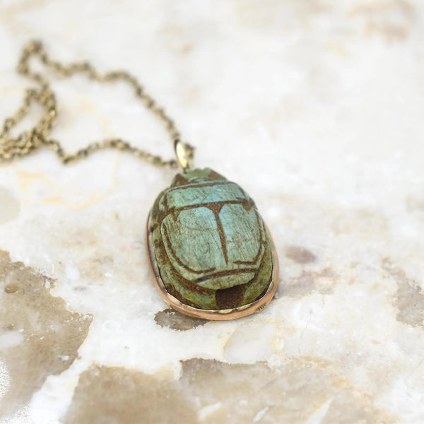 Vintage Egyptian Scarab Charm Set in 14k Gold c.1970s