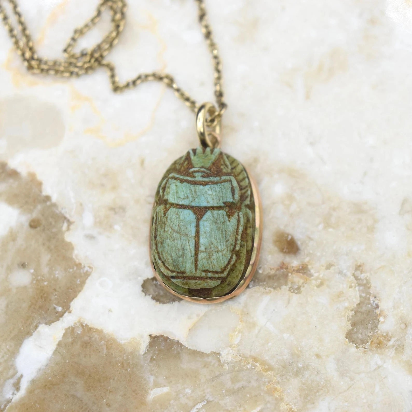 Vintage Egyptian Scarab Charm Set in 14k Gold c.1970s