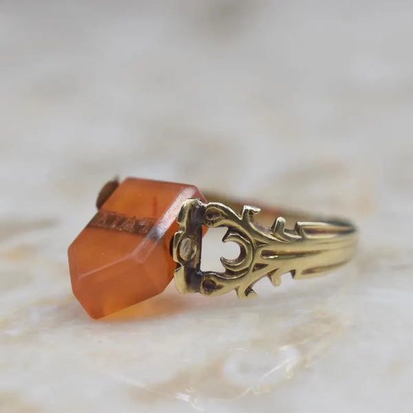 Antique Georgian 14k Gold Carnelian “PAIX” Spinner Ring c.1830