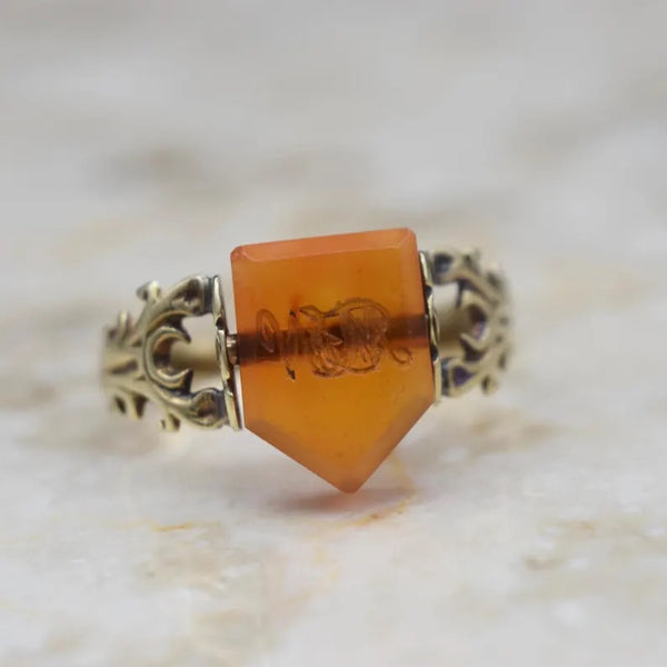 Antique Georgian 14k Gold Carnelian “PAIX” Spinner Ring c.1830