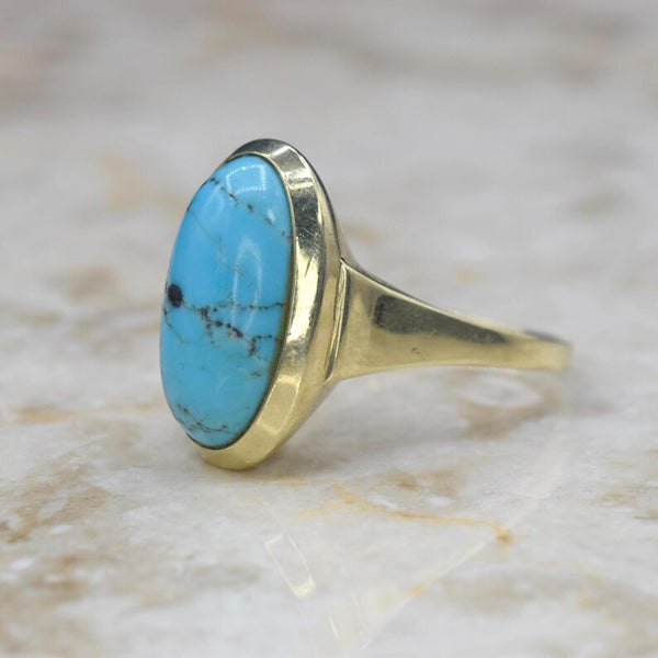 Vintage 14k Gold Oval Turquoise Ring c.1970s