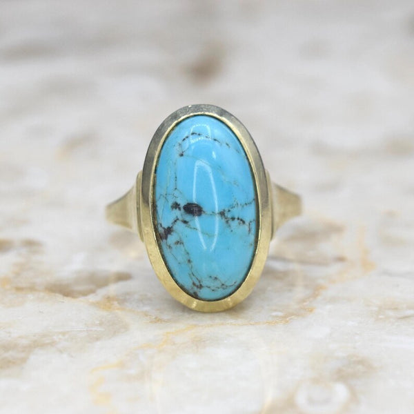 Vintage 14k Gold Oval Turquoise Ring c.1970s