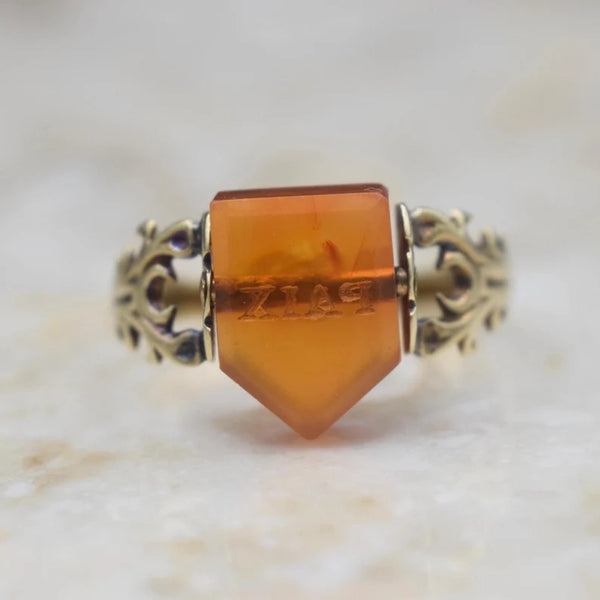 Antique Georgian 14k Gold Carnelian “PAIX” Spinner Ring c.1830