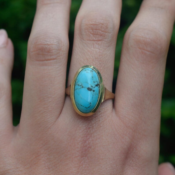 Vintage 14k Gold Oval Turquoise Ring c.1970s