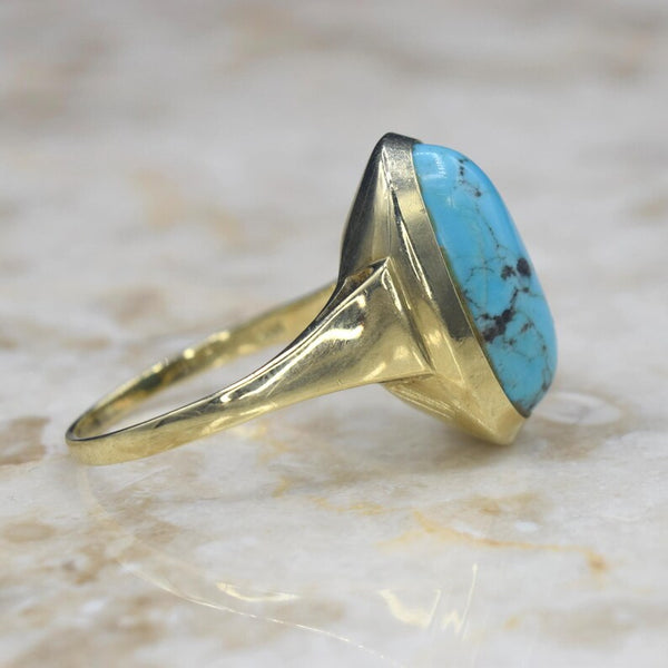 Vintage 14k Gold Oval Turquoise Ring c.1970s