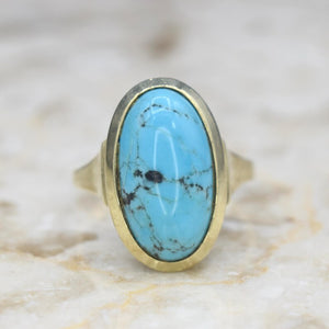 Vintage 14k Gold Oval Turquoise Ring c.1970s