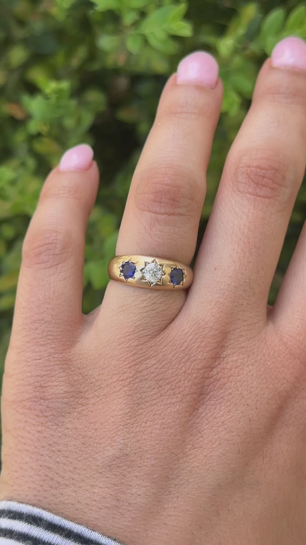 Antique 18k Gold Star Set Old Mine Cut Diamond and Sapphire Ring c.1890s