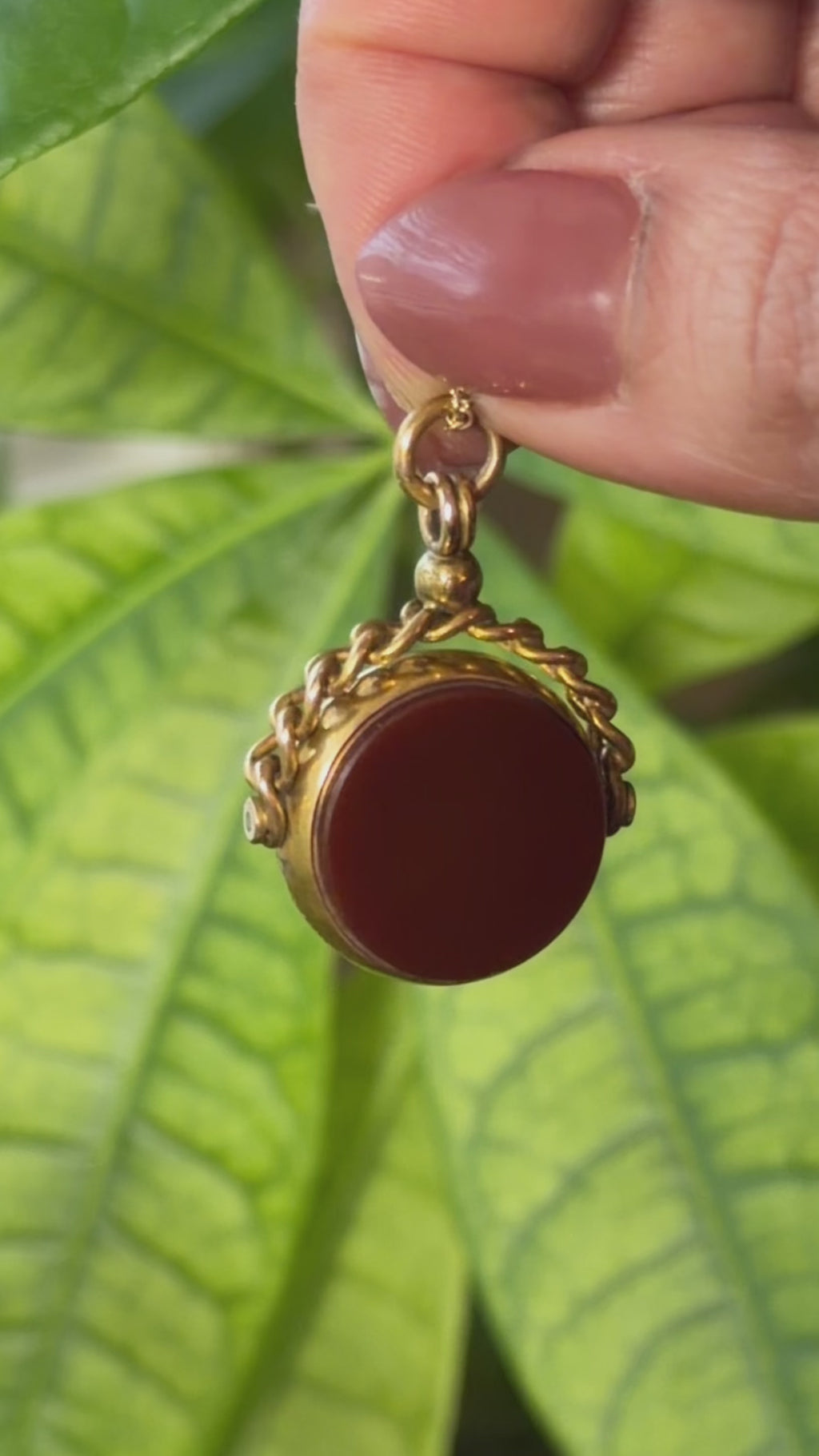 Antique Victorian 15k Gold Bloodstone and Carnelian Spinner Fob Pendant English Hallmarks 1890