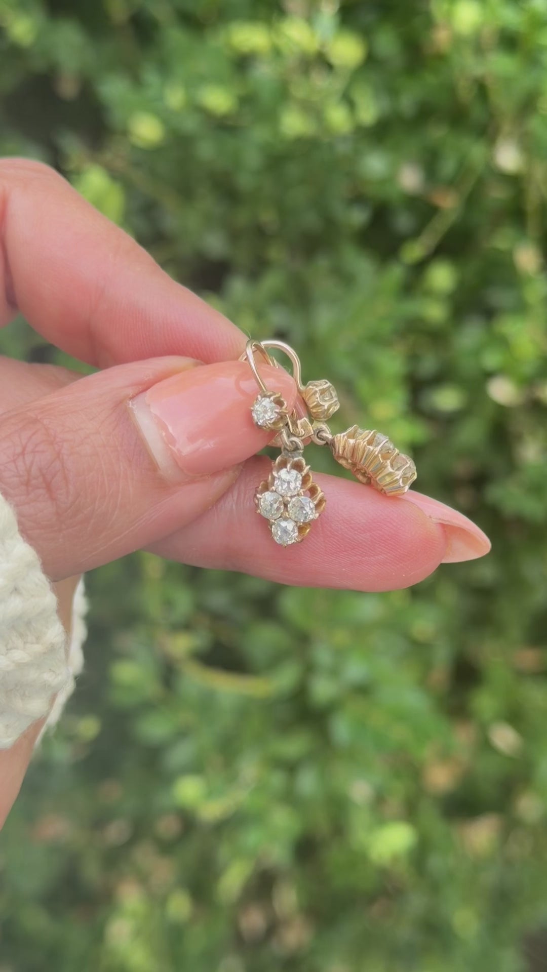 Antique Victorian 1.50ctw 14k Gold Natural Old Mine Cut Diamond Cluster Drop Earrings c.1890s