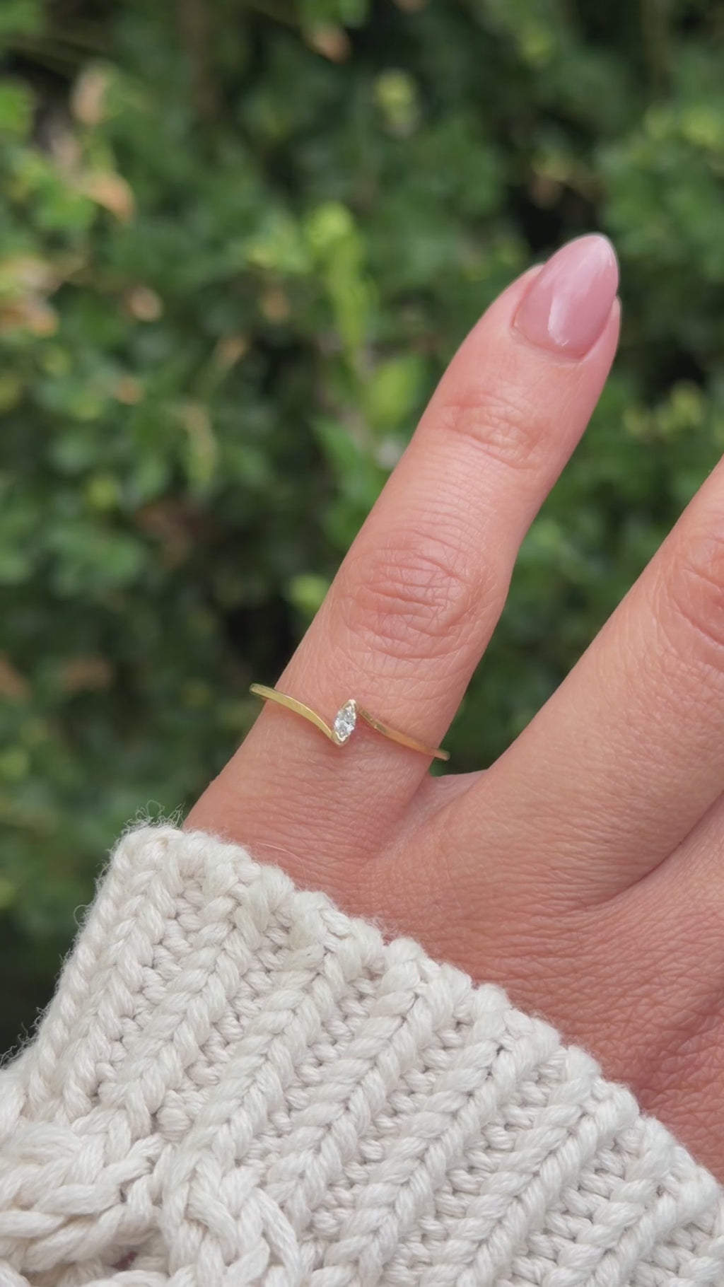 Vintage 14k Gold Modernist Marquise Diamond Ring c.1970s