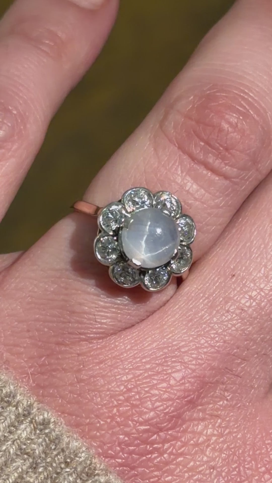 Antique Edwardian 14k Gold Star Sapphire and Old European Cut Diamond Ring c.1910