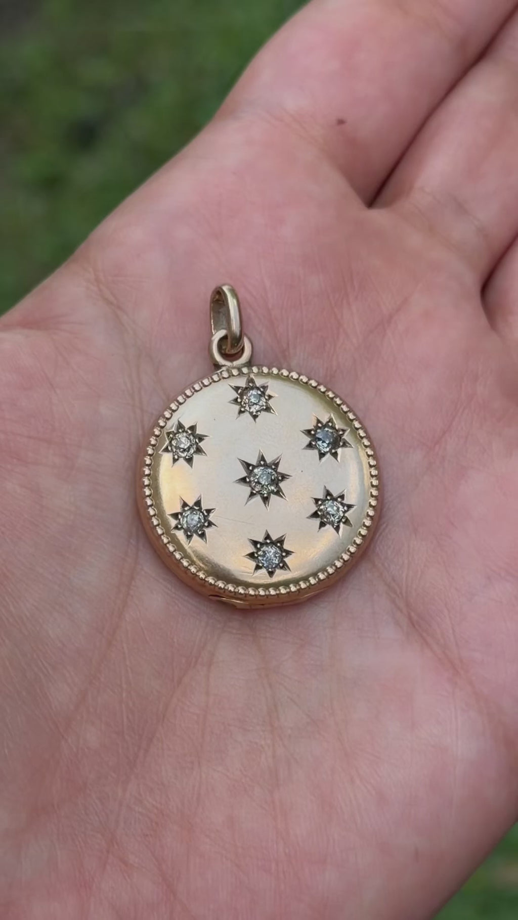 Antique Victorian 14k Gold Locket with Old Mine Cut Diamonds c.1900