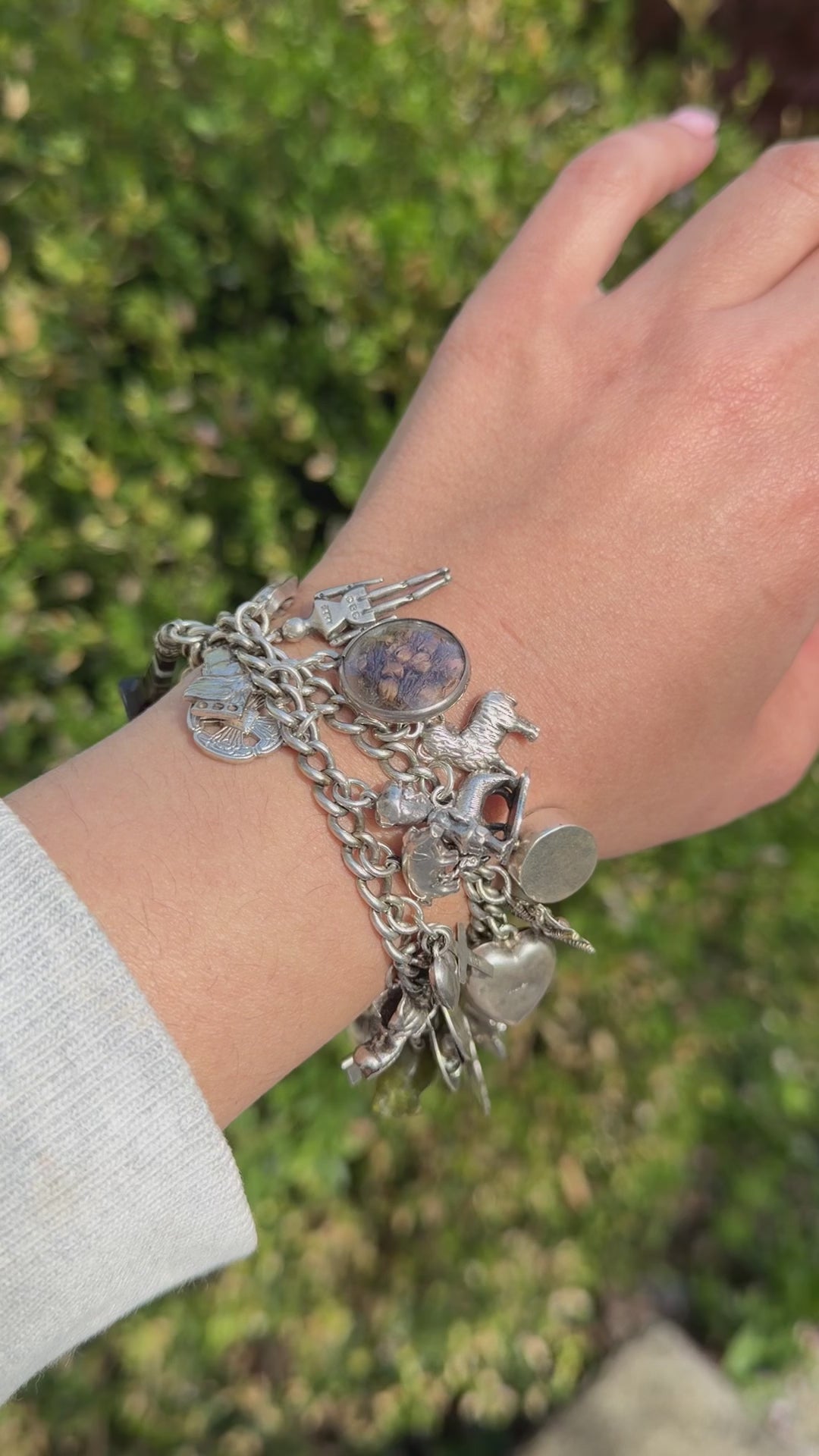 Antique Sterling Silver Charm Bracelet Rare Charms Hallmarked Peg Doll Dog Animals