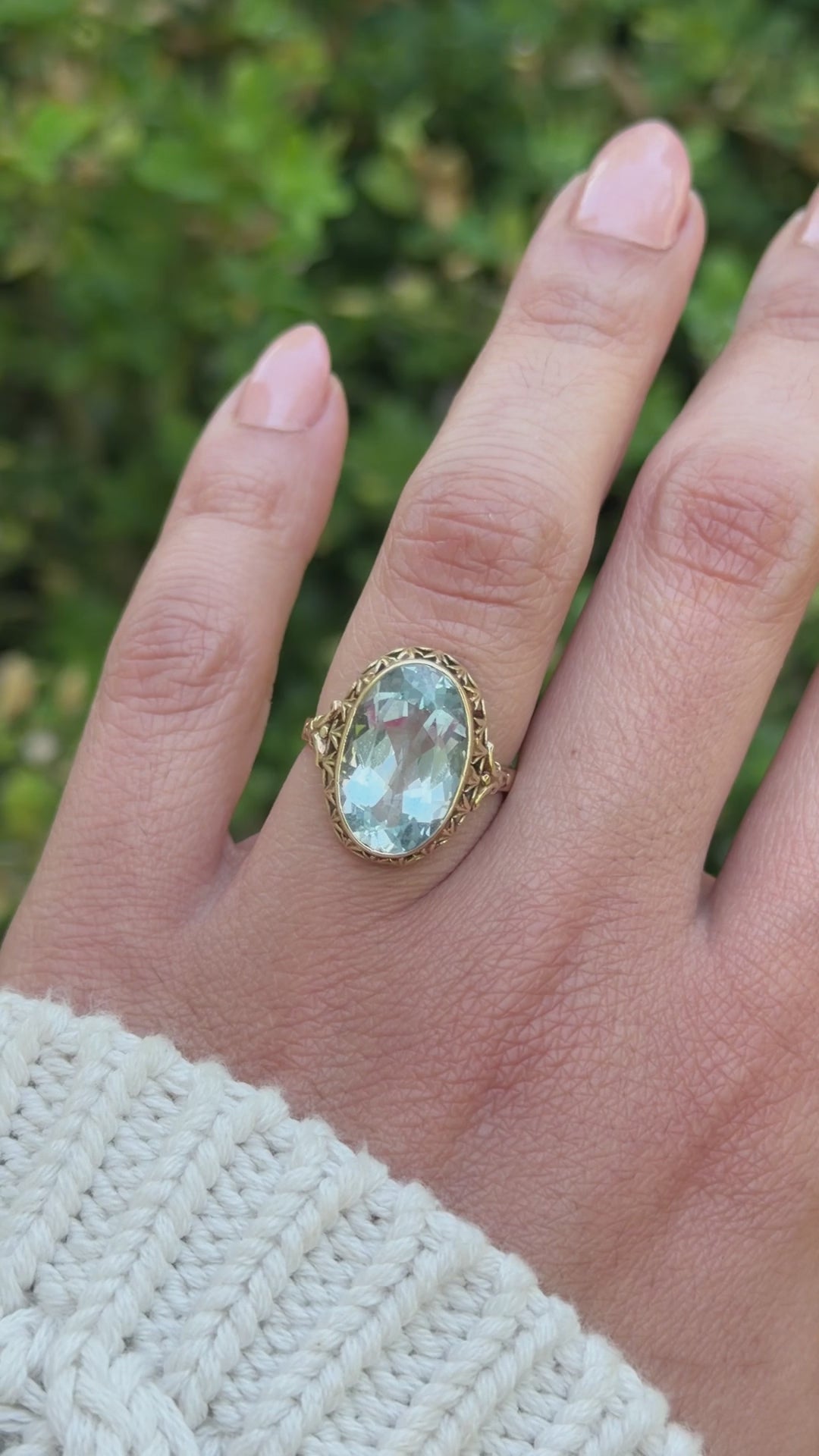 Vintage 14k Gold 6.73 ct Aquamarine Ring c.1940s