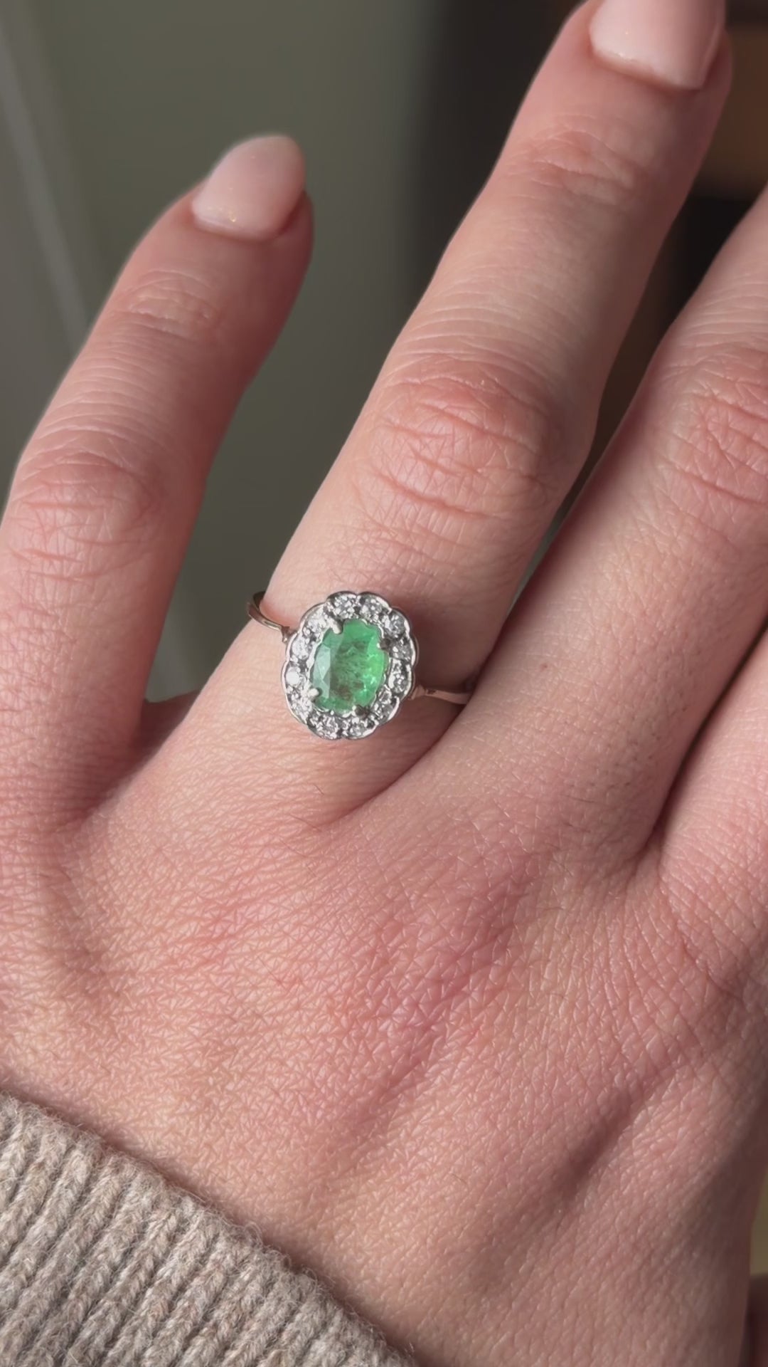 Vintage H. Stern 18k Emerald and Diamond Halo Ring