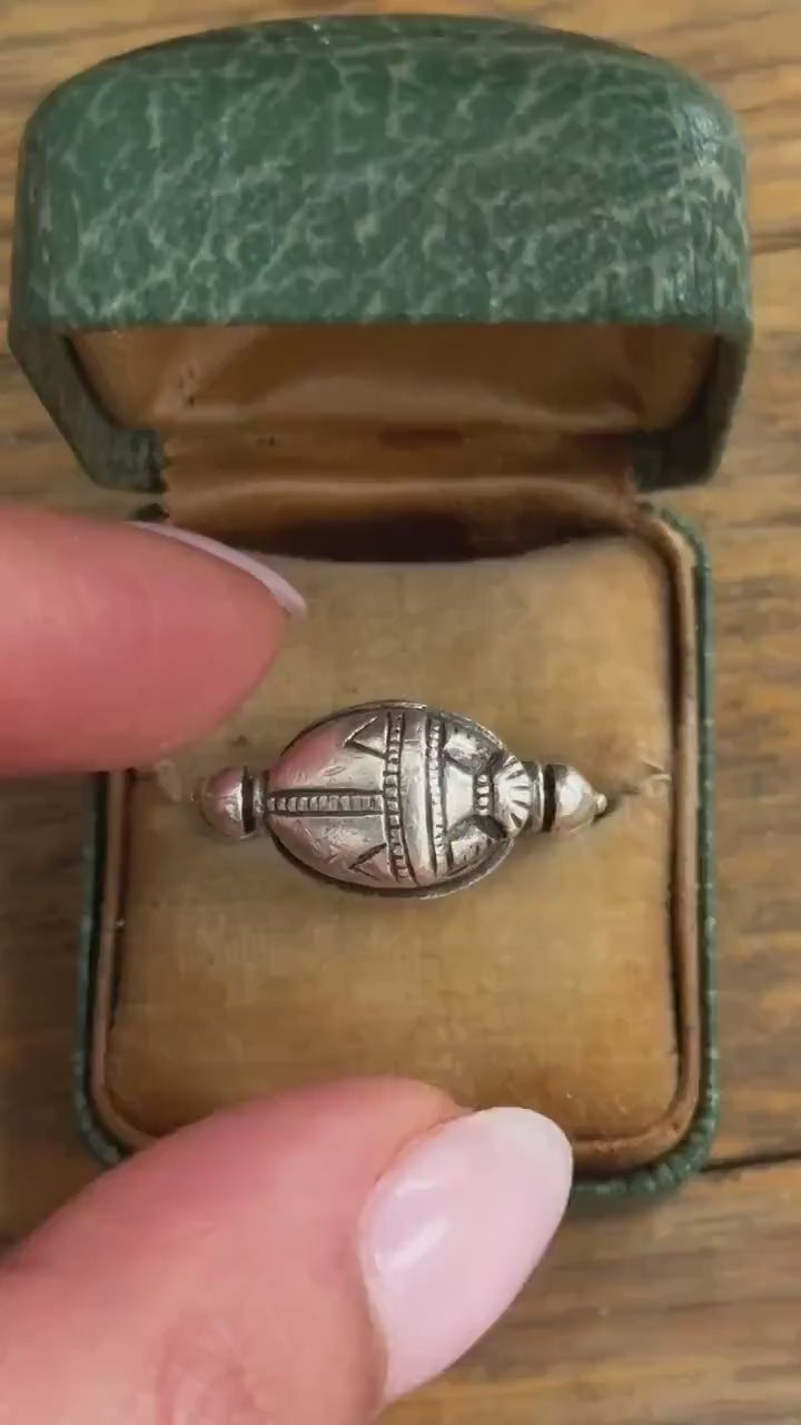 Vintage Sterling Silver Egyptian Revival Scarab Flip Spinner Ring c.1970s
