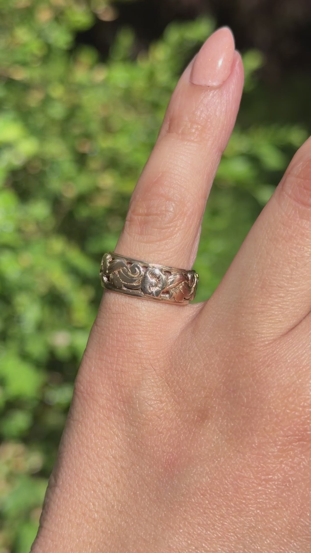 Vintage 14k Gold Art Deco Floral Wide Band Ring c.1930s