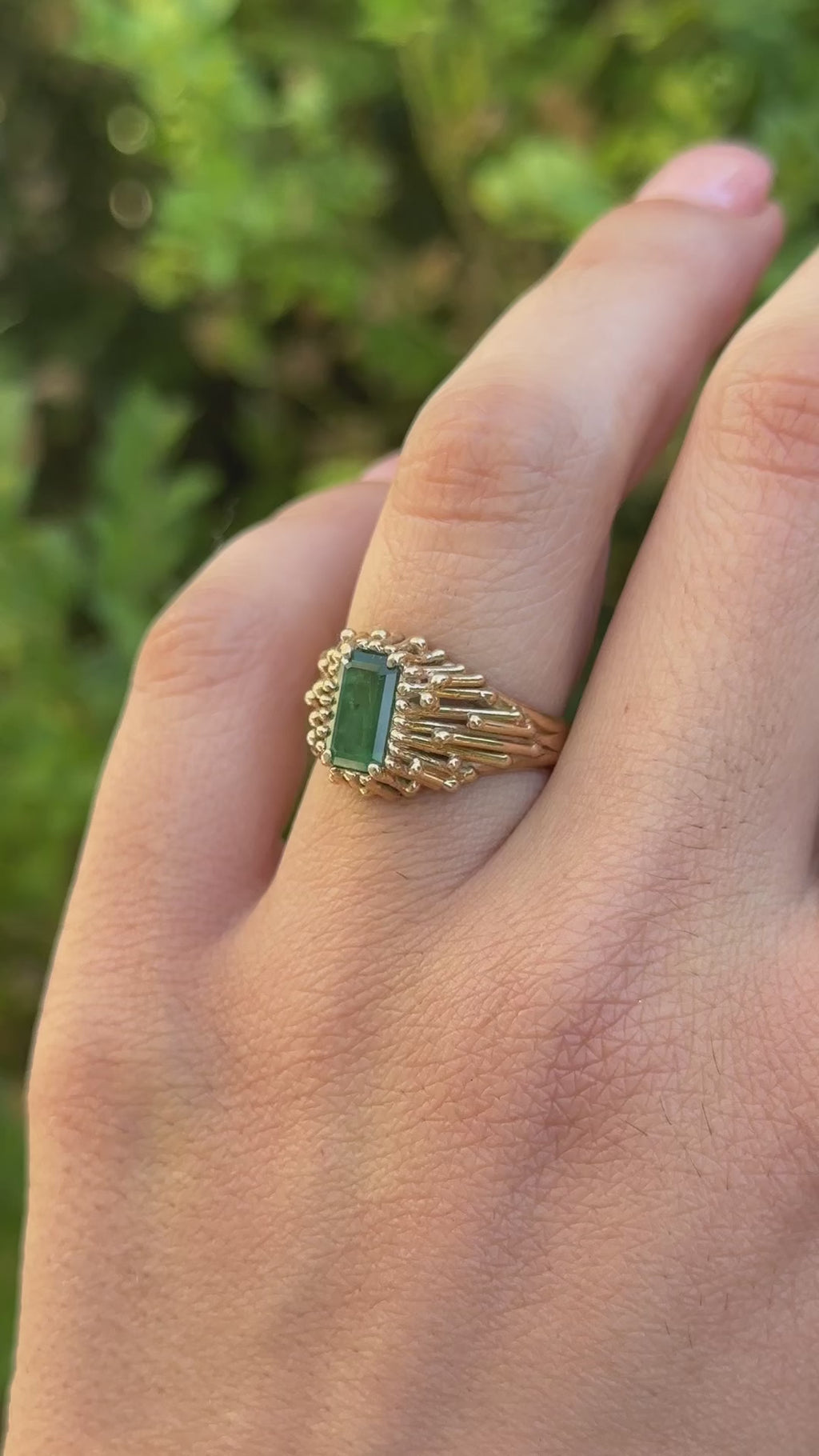 Vintage 14k Gold Emerald Brutalist Ring c.1960s