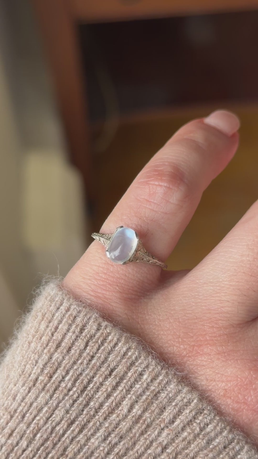Antique Art Deco 14k White Gold Moonstone Ring c.1920s