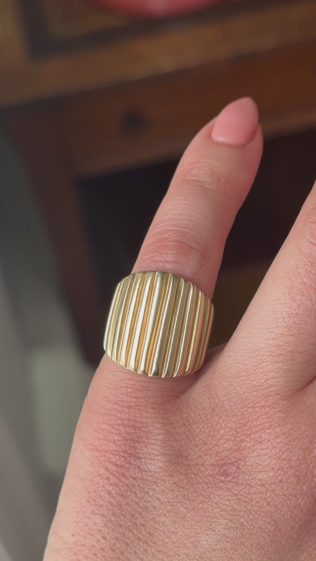 Vintage 14k Gold 15.81 Grams Heavy Ribbed Wide Band Ring c.1980s