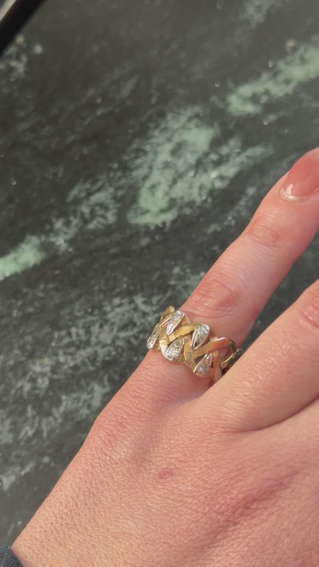 Vintage 14K Gold Diamond Woven Wide Band Ring c.1970s