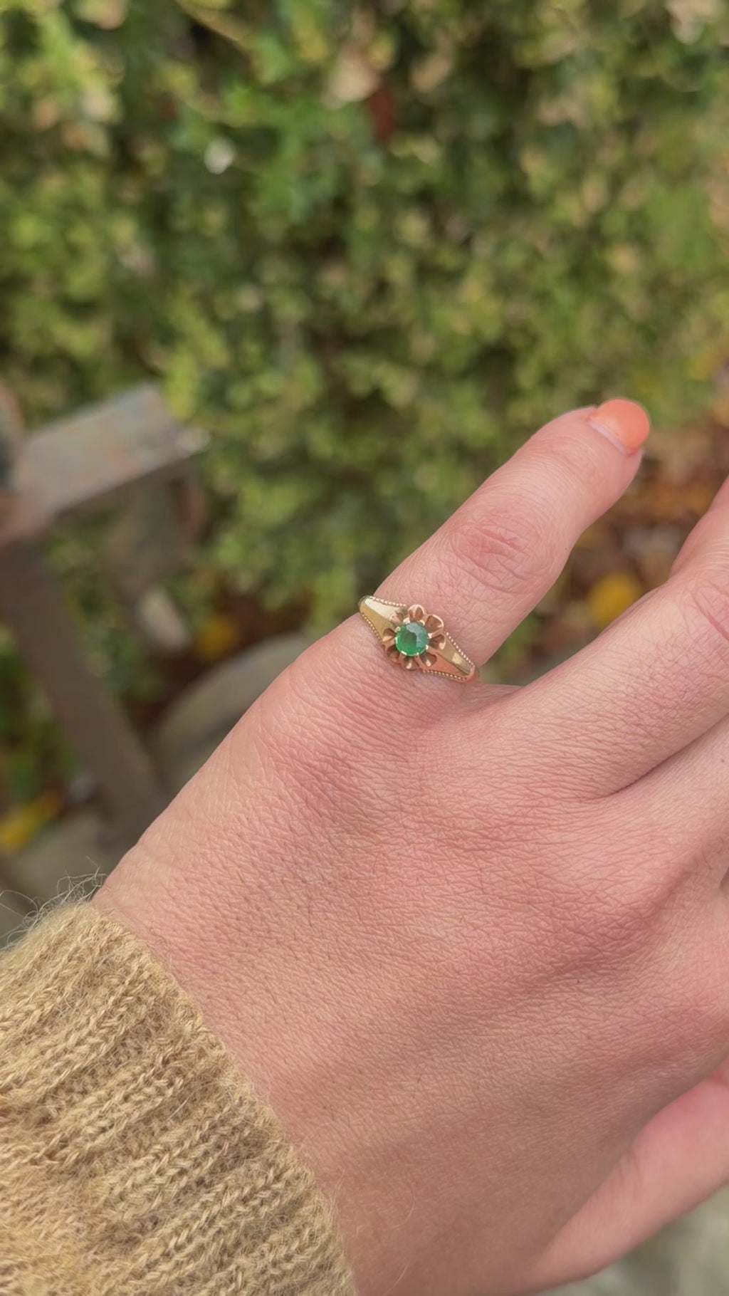 Vintage Victorian Revival Style 14k Gold Emerald Solitaire Ring c.1940s