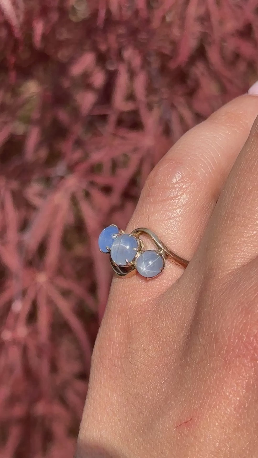 Vintage 14k Gold Triple Star Sapphire Ring c.1940s