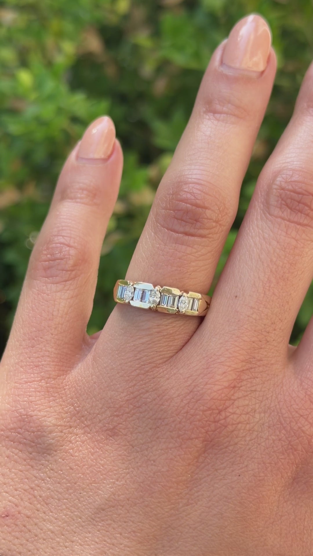 Vintage 14k Gold Natural Marquise and Baguette Diamond Band Ring c.1980s
