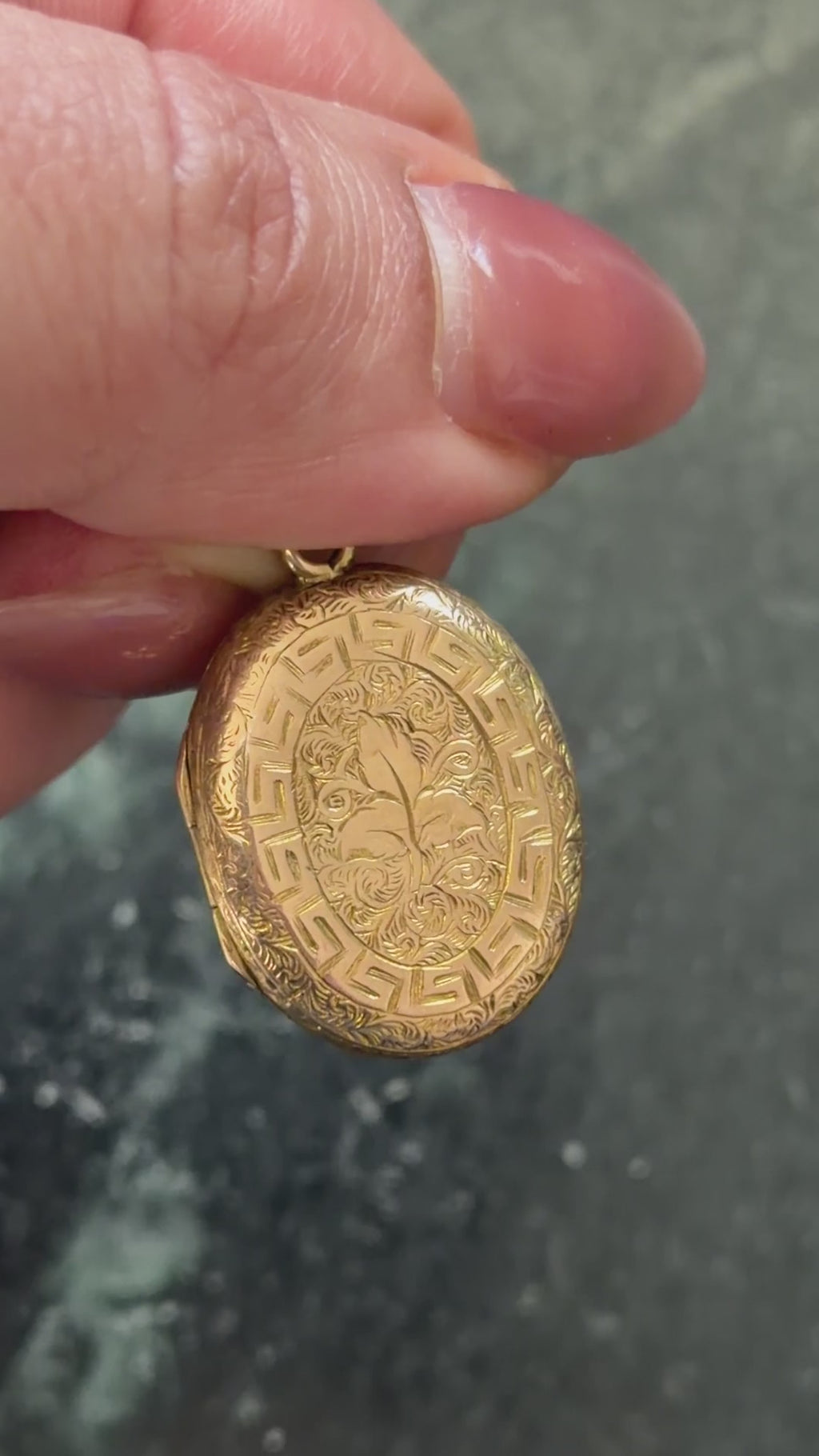 Antique Victorian 14k Gold Double Sided Ivy Greek Key Locket c.1880s