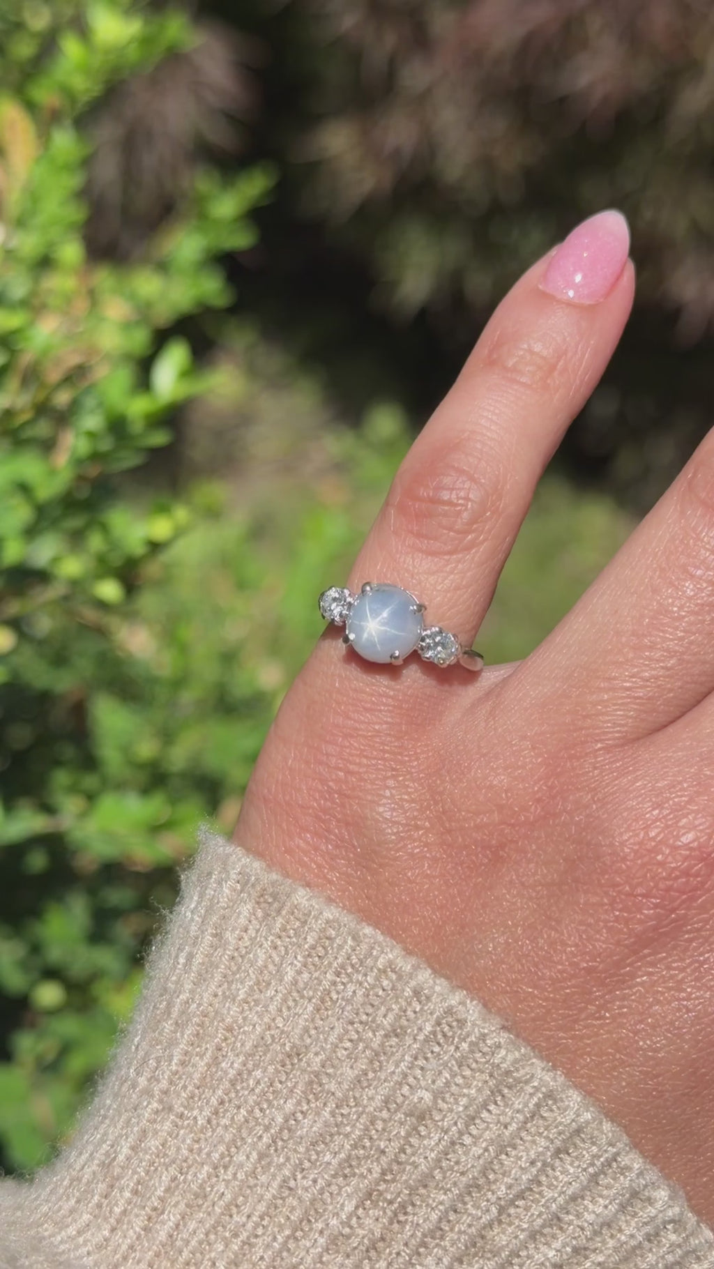 Vintage 14k White Gold Star Sapphire and Diamond Ring c.1950s