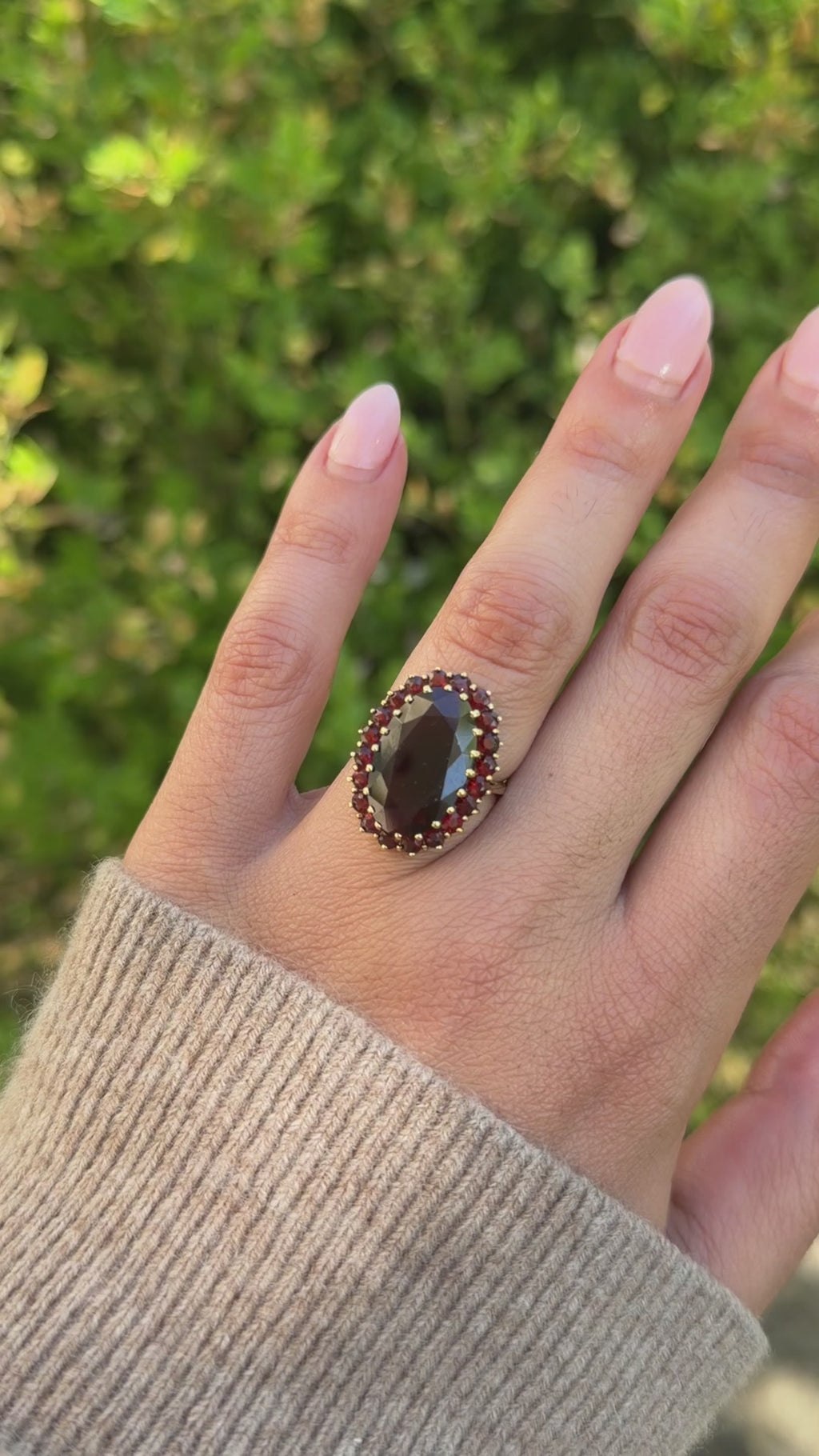 Vintage 14k Gold Large Garnet Cocktail Ring c.1970s
