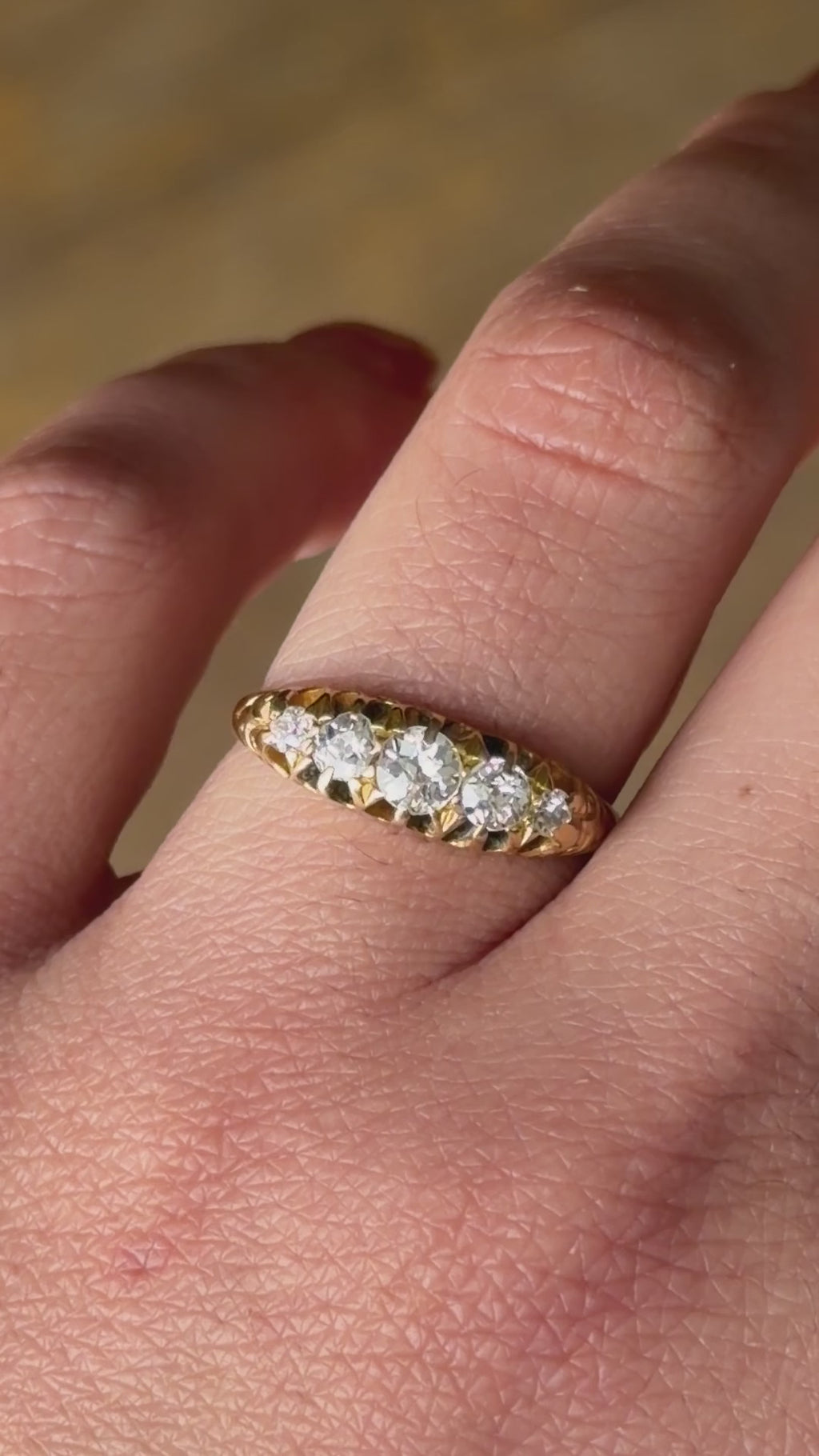 Antique 18k Gold Old European Cut Diamond Five Stone Band c.1900