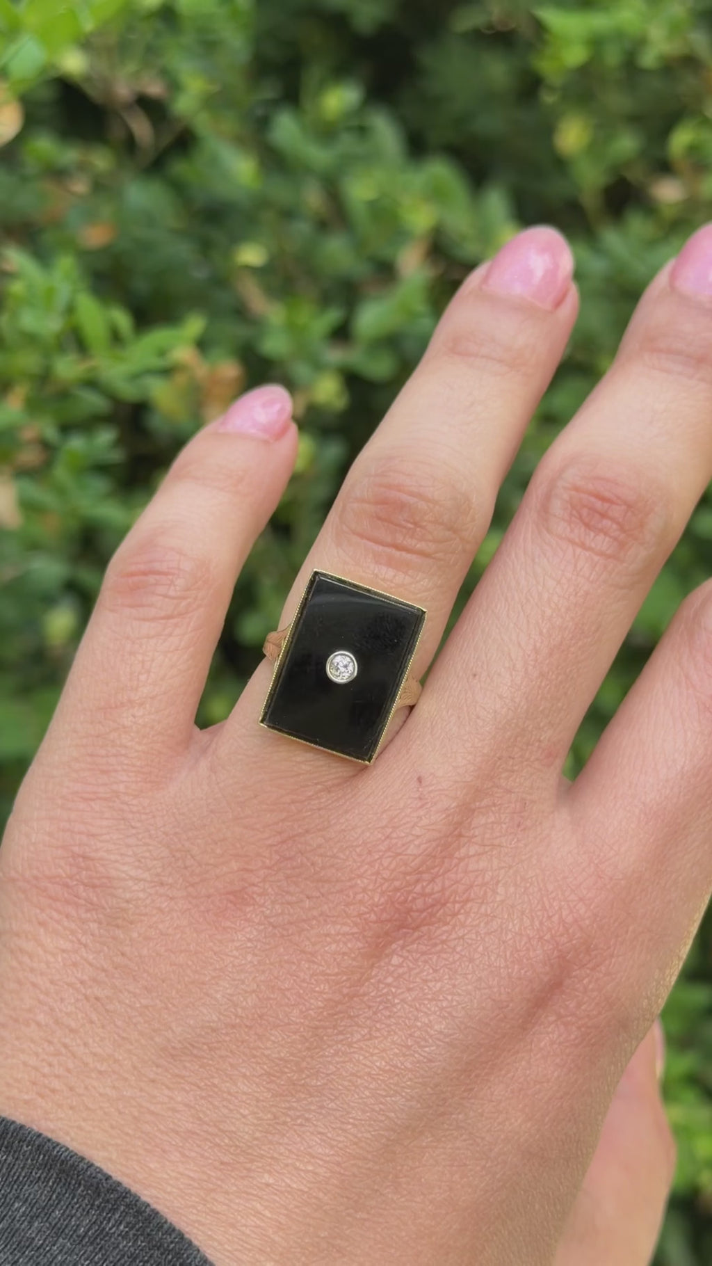 Antique 14k Gold Onyx and Diamond Rectangle Ring c.1920s