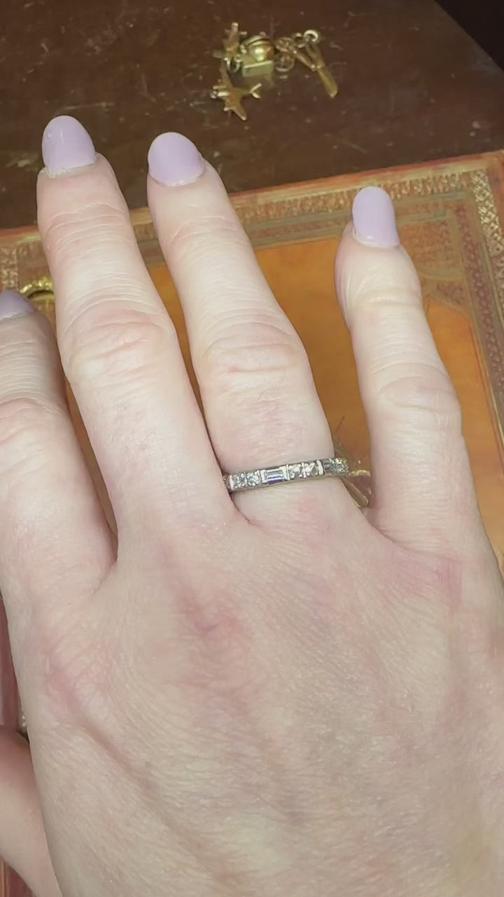 Vintage Art Deco Platinum Diamond Baguette and Round Eternity Ring 1939